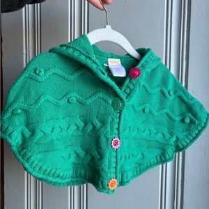 3/6m Gymboree Green Knitted Cape/Poncho with Colorful Buttons